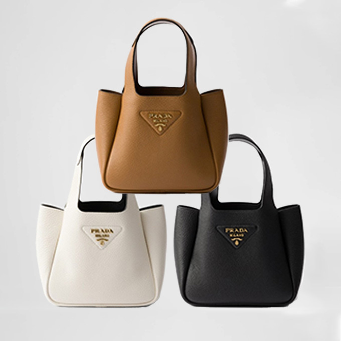 prada pebbled leather mini tote handbag with triangle metal logo
